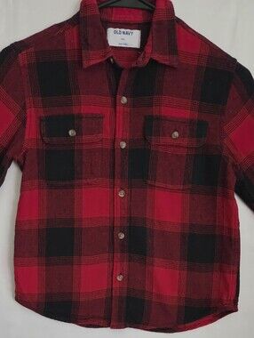Old Navy Red and Black Plaid Button-Down Shirt Kids Med 8